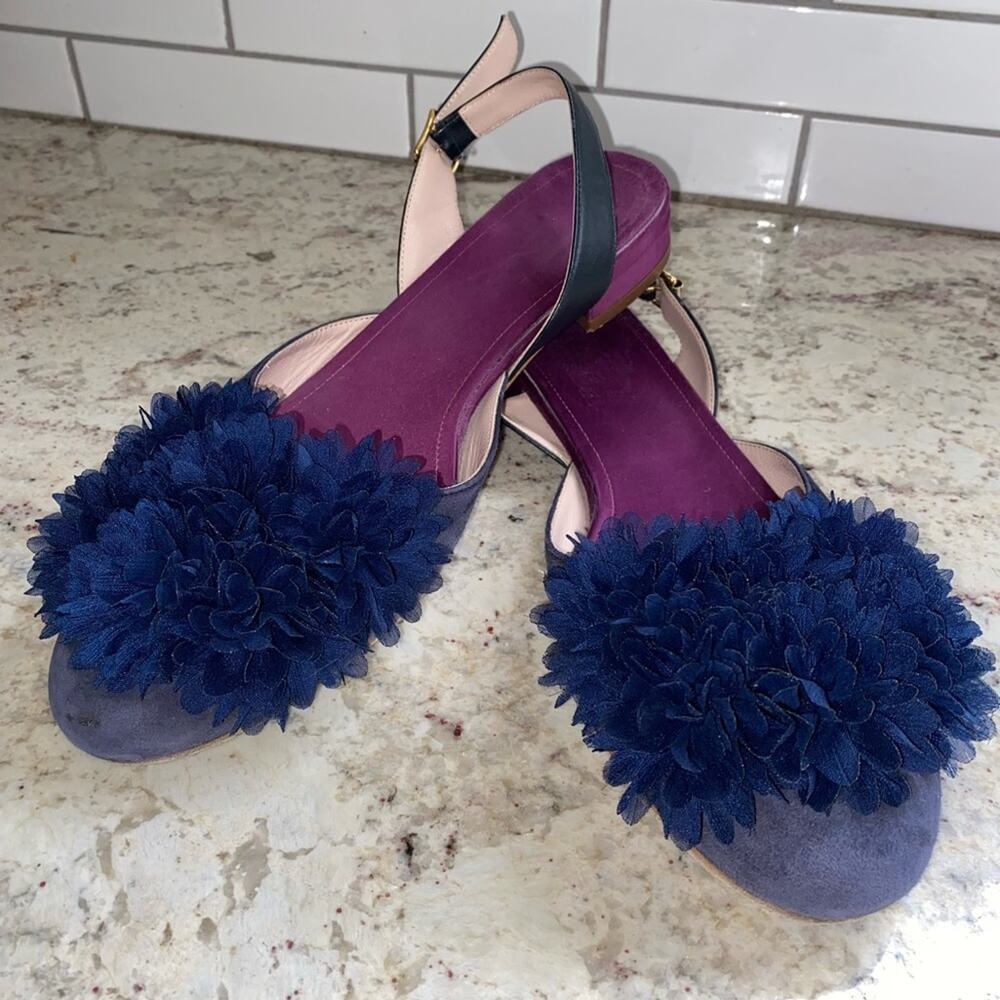 Pokemaoke $400 Zelena Blue Flower Suede Sandals Sling Back Italy 40 US 8 - Picture 4 of 13